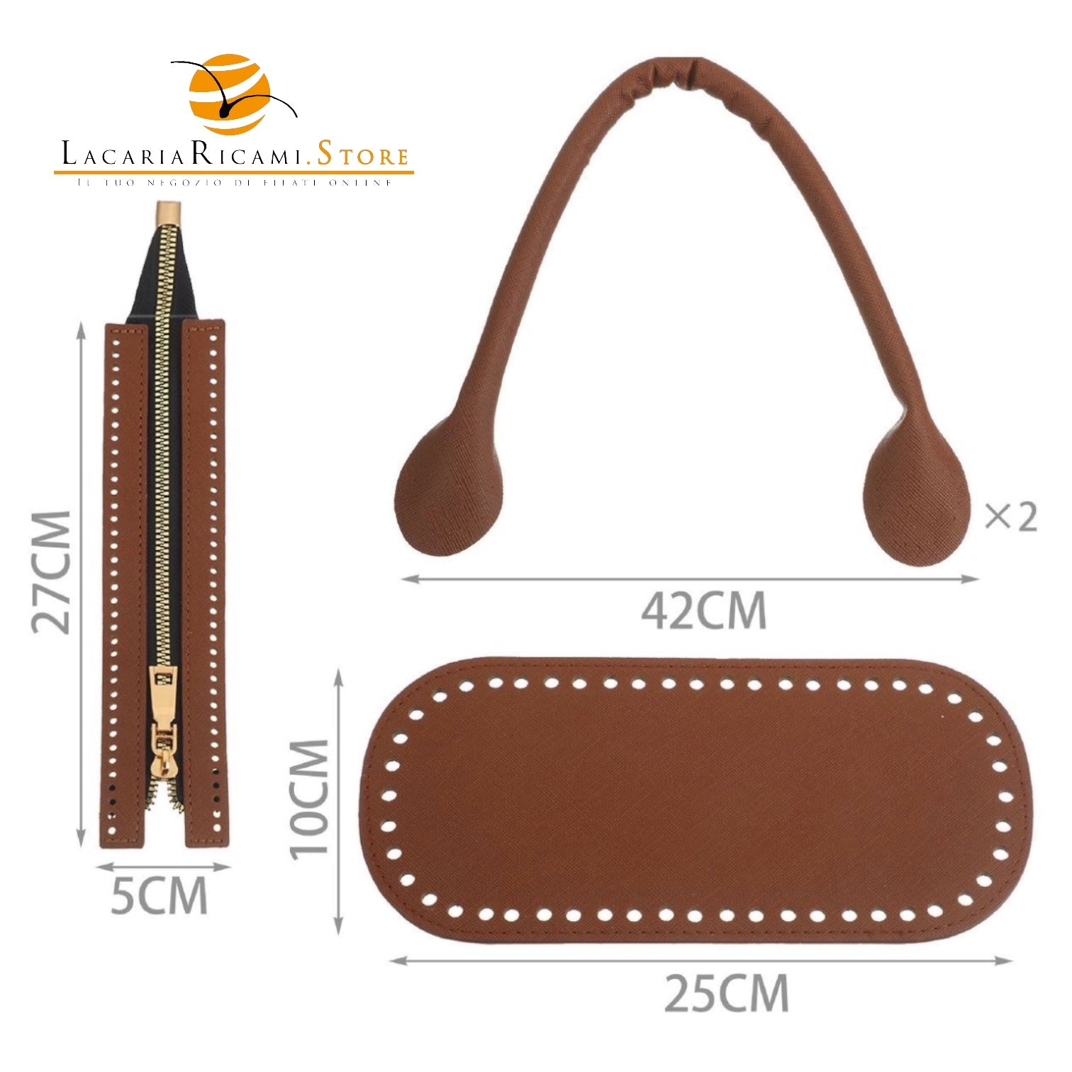 KIT Per Borse - 4 Pezzi - Colore: 25x10Cm - MARRONE - by LacariaRicami.Store