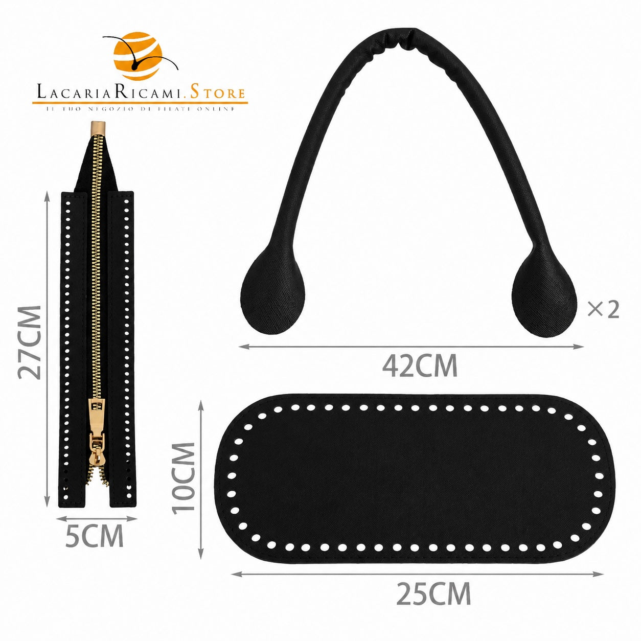 KIT Per Borse - 4 Pezzi - Colore: 25x10Cm - NERO - by LacariaRicami.Store