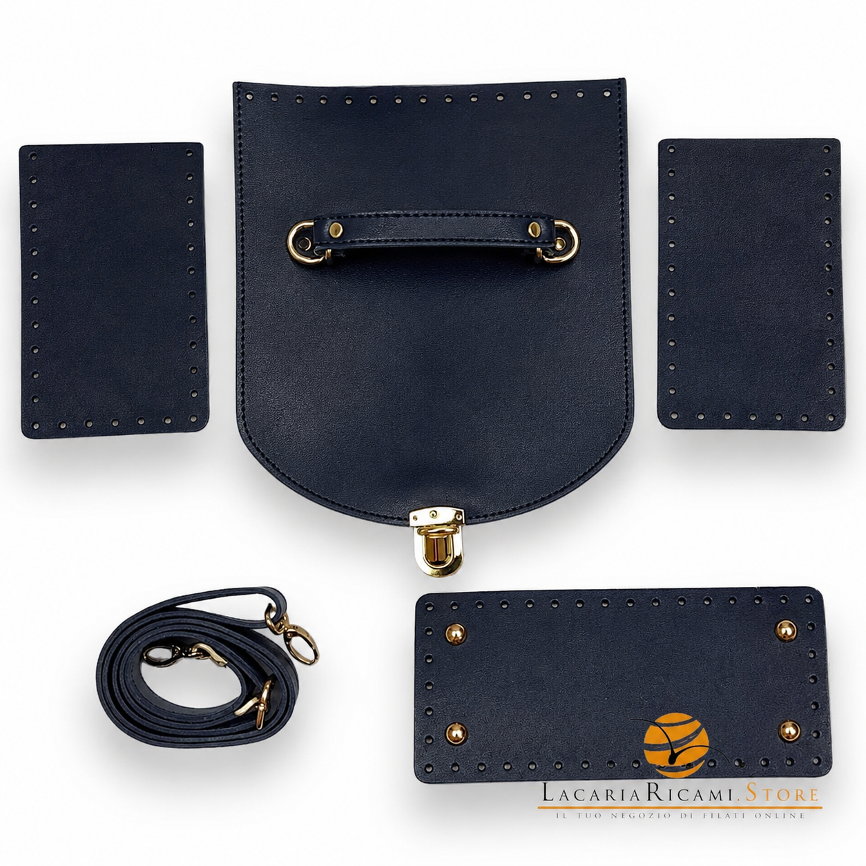 SET BORSA Con Patta, Tracolla, Fondo e Laterali - MAS Srl - Colore: K001 - BLU - by LacariaRicami.Store