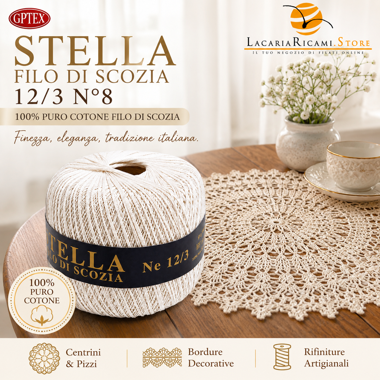 Cotone Filo di Scozia STELLA 12/3 (Tit.: 8)- GPTEX - Colore: - by LacariaRicami.Store