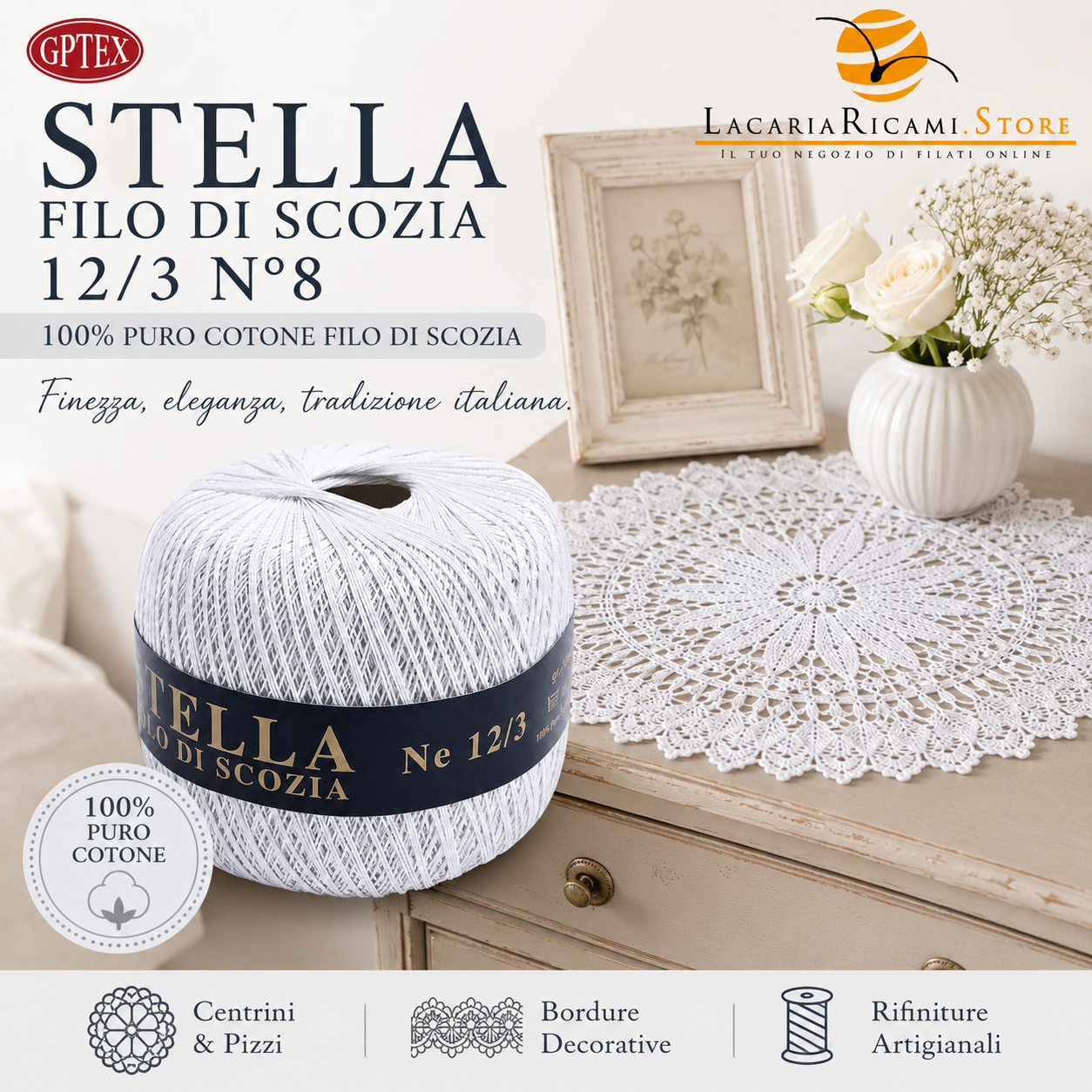 Cotone Filo di Scozia STELLA 12/3 (Tit.: 8)- GPTEX - Colore: - by LacariaRicami.Store