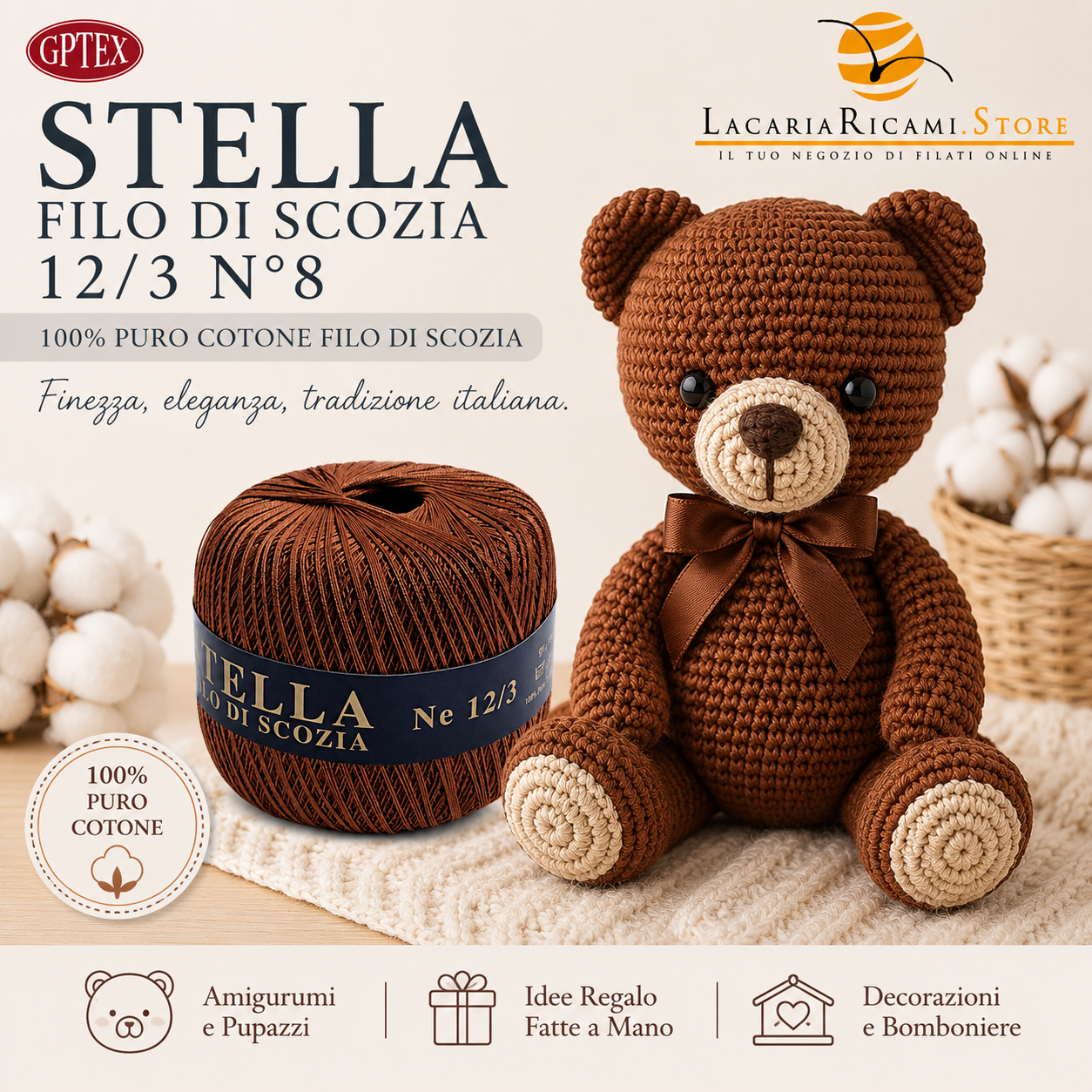 Cotone Filo di Scozia STELLA 12/3 (Tit.: 8)- GPTEX - Colore: - by LacariaRicami.Store
