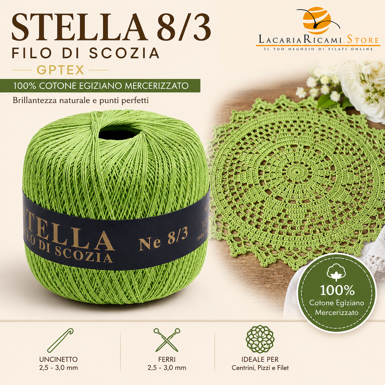 Cotone Filo di Scozia STELLA 8/3 (Tit.: 5) - GPTEX - Colore: - by LacariaRicami.Store