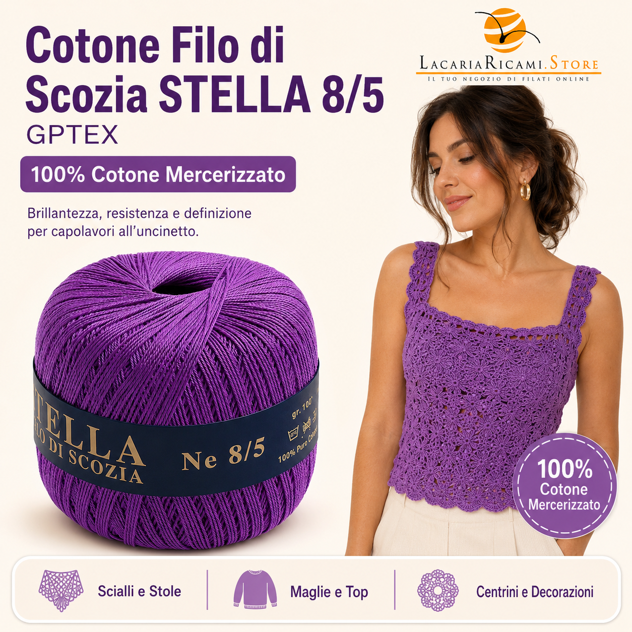 Cotone Filo di Scozia STELLA 8/5 (Tit.: 3) - GPTEX - Colore: - by LacariaRicami.Store