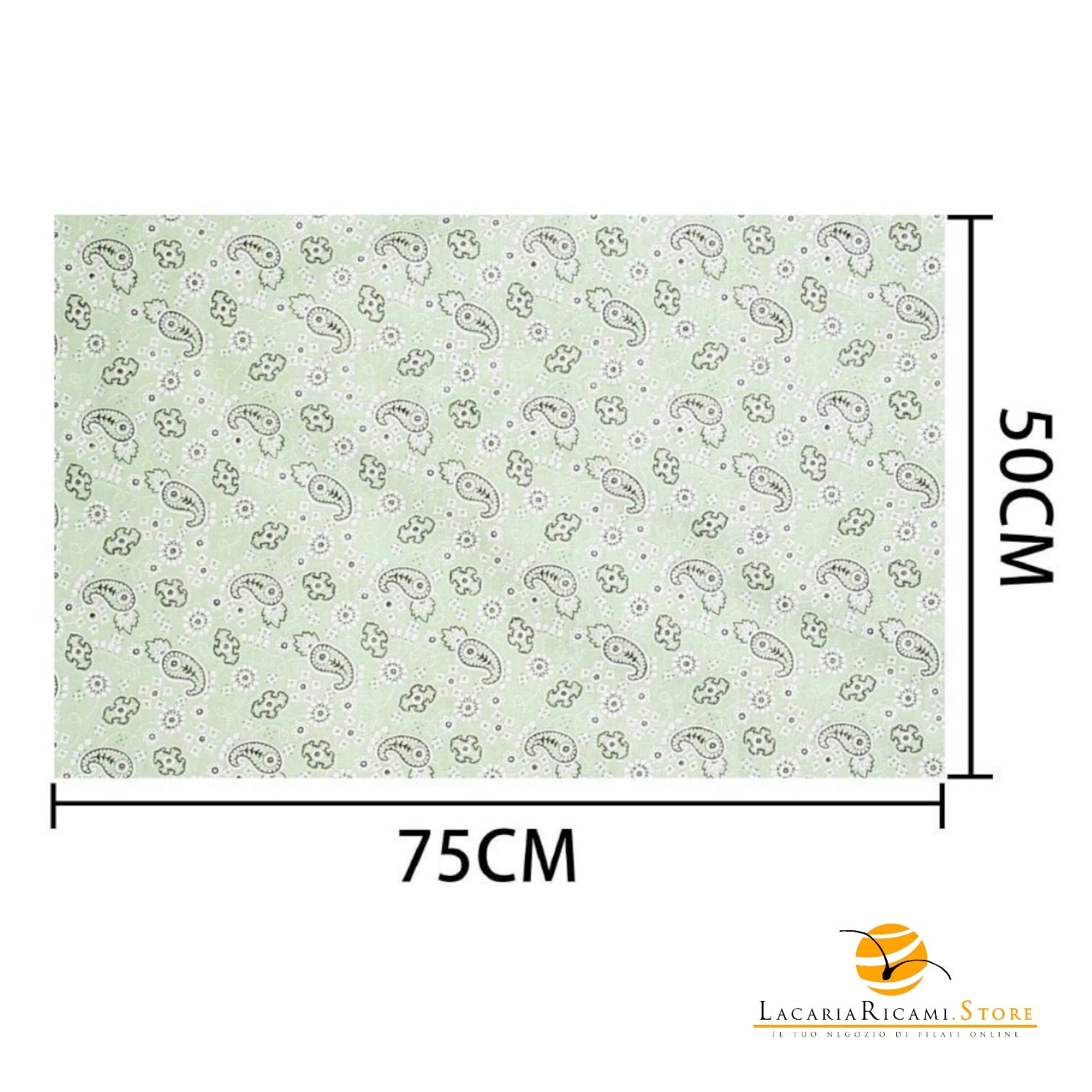 TELO In Tessuto Per BORSE - Colore: 50x75 - COTONE - FANTASIA VERDINO - by LacariaRicami.Store