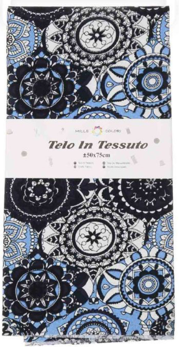 TELO In Tessuto Per BORSE - Colore: 50x75 - COTONE - FANTASY BLU - by LacariaRicami.Store