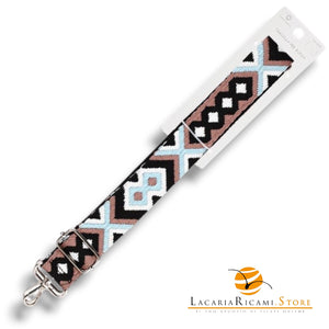 TRACOLLA Colorata Per BORSA LARGA = 38 mm - Colore: 801108 - MARRONE-CELESTE-BIANCO-NERO ARGENTO - by LacariaRicami.Store