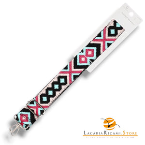 TRACOLLA Colorata Per BORSA LARGA = 38 mm - Colore: 801108 - ROSA-FUCSIA-CELESTE-NERO ARGENTO - by LacariaRicami.Store