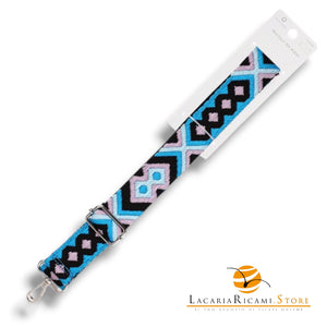 TRACOLLA Colorata Per BORSA LARGA = 38 mm - Colore: 801108 - VIOLETTO-NERO-BLU ROYAL-CELESTE ARGENTO - by LacariaRicami.Store
