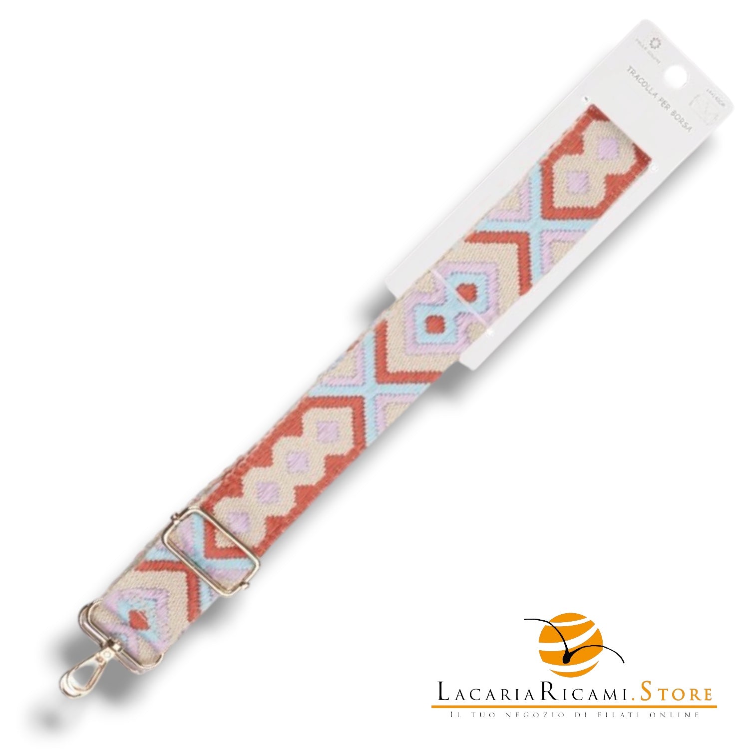TRACOLLA Colorata Per BORSA LARGA = 38 mm - Colore: 801109 - ARANCIO-LILLA-CELESTE ORO - by LacariaRicami.Store