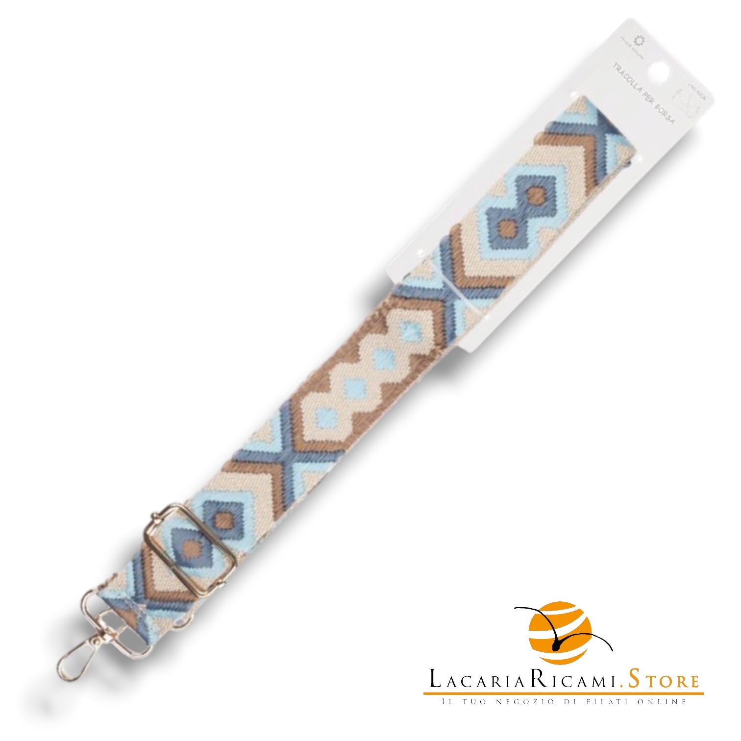 TRACOLLA Colorata Per BORSA LARGA = 38 mm - Colore: 801109 - CELESTE-MARRONCINO ORO - by LacariaRicami.Store