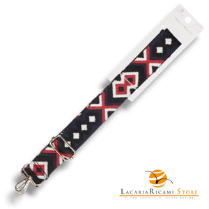 TRACOLLA Colorata Per BORSA LARGA = 38 mm - Colore: 801109 - NERO-BIANCO-ROSSO ORO - by LacariaRicami.Store