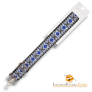TRACOLLA Colorata Per BORSA LARGA = 38 mm - Colore: 801111 - BLU-BIANCO-NERO ORO - by LacariaRicami.Store