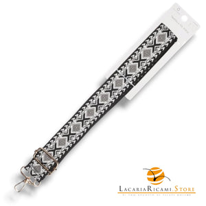 TRACOLLA Colorata Per BORSA LARGA = 38 mm - Colore: 801111 - GRIGIO-BIANCO-NERO ORO - by LacariaRicami.Store