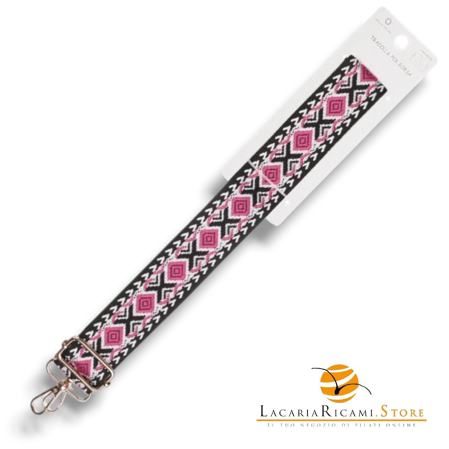 TRACOLLA Colorata Per BORSA LARGA = 38 mm - Colore: 801111 - FUCSIA-BIANCO-NERO ORO - by LacariaRicami.Store