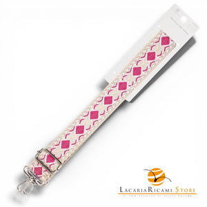 TRACOLLA Colorata Per BORSA LARGA = 38 mm - Colore: 801112 - FUCSIA-BIANCO-BEIGE ARGENTO - by LacariaRicami.Store