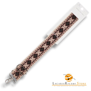 TRACOLLA Colorata Per BORSA LARGA = 38 mm - Colore: 801112 - MARRONE-ROSA ANTICO-BEIGE ARGENTO - by LacariaRicami.Store