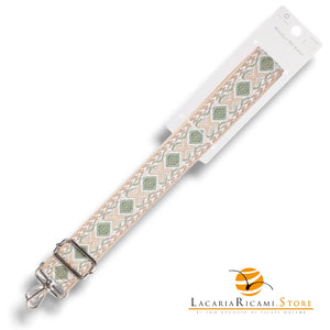 TRACOLLA Colorata Per BORSA LARGA = 38 mm - Colore: 801112 - VERDINO-BIANCO-BEIGE ARGENTO - by LacariaRicami.Store