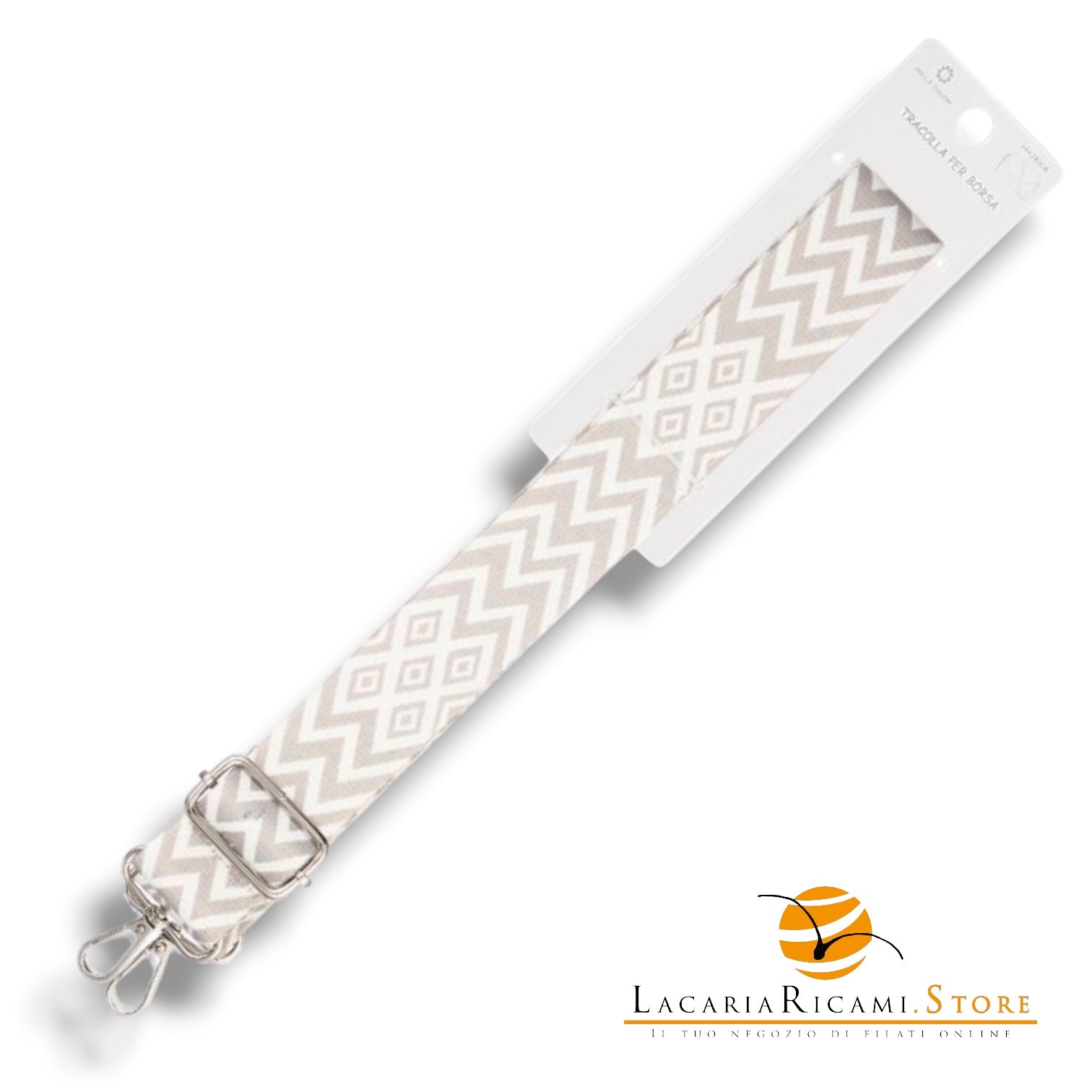 TRACOLLA Colorata Per BORSA LARGA = 38 mm - Colore: 801115 - BEIGE-BIANCO ARGENTO - by LacariaRicami.Store