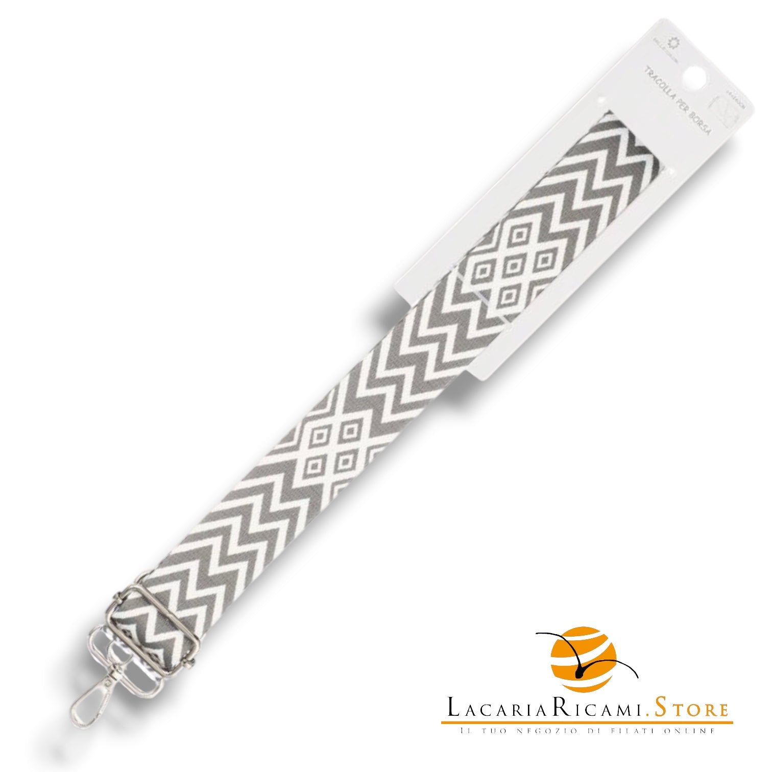 TRACOLLA Colorata Per BORSA LARGA = 38 mm - Colore: 801115 - GRIGIO-BIANCO ARGENTO - by LacariaRicami.Store