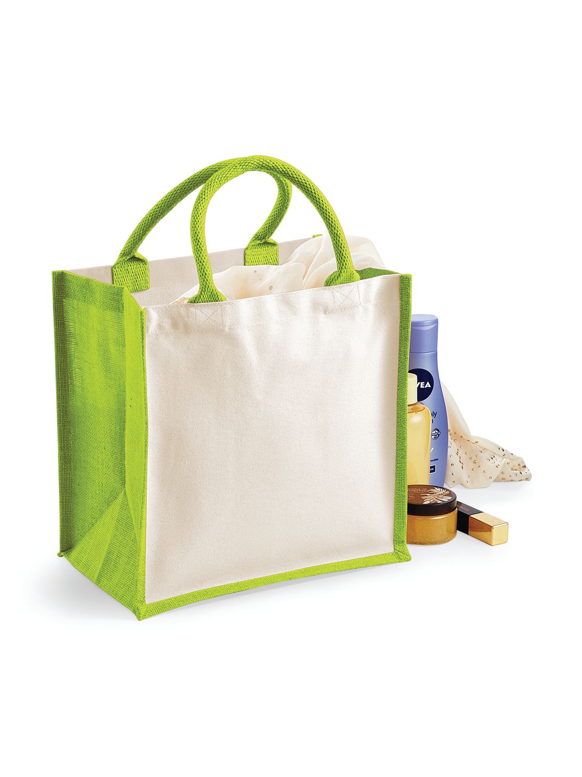 BORSA Juta Con Pannelli Laterali 30X30X19 Cm - Westford Mill - WM421 - 30X30X19 MANICO = 40 Cm - VERDE MELA - LacariaRicami.Store