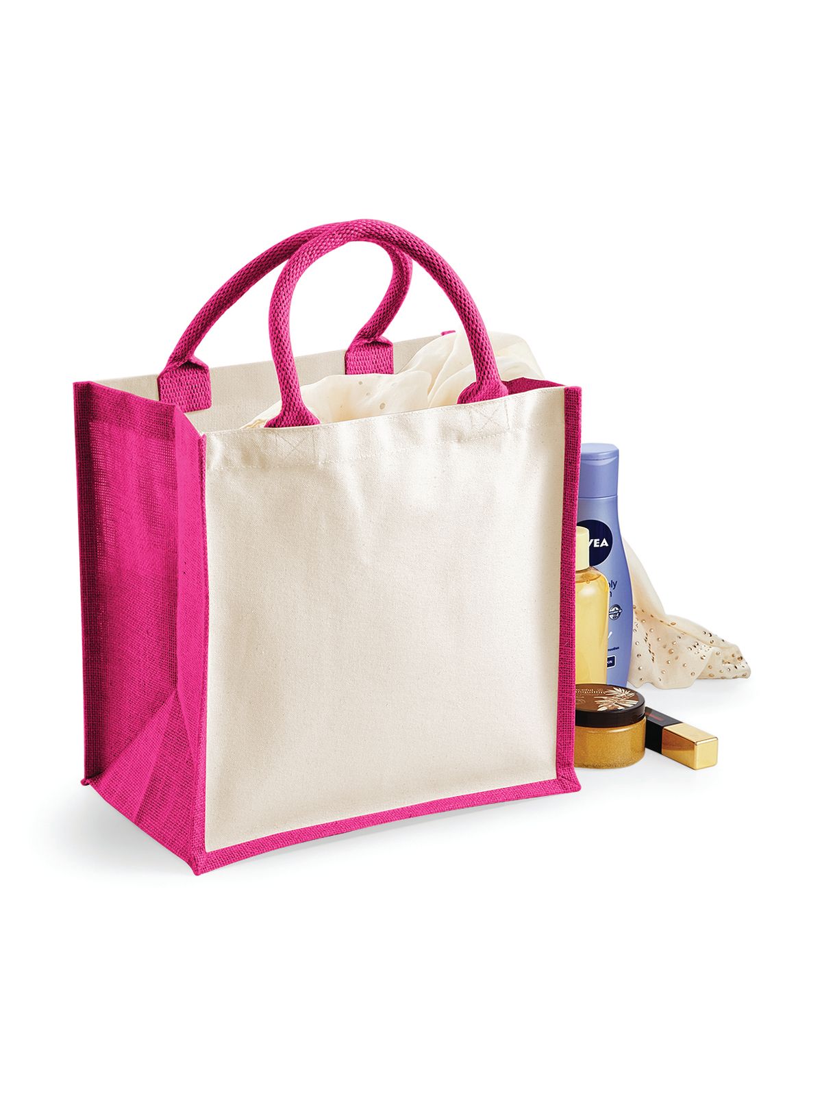 BORSA Juta Con Pannelli Laterali 30X30X19 Cm - Westford Mill - WM421 - 30X30X19 MANICO = 40 Cm - FUCSIA - LacariaRicami.Store