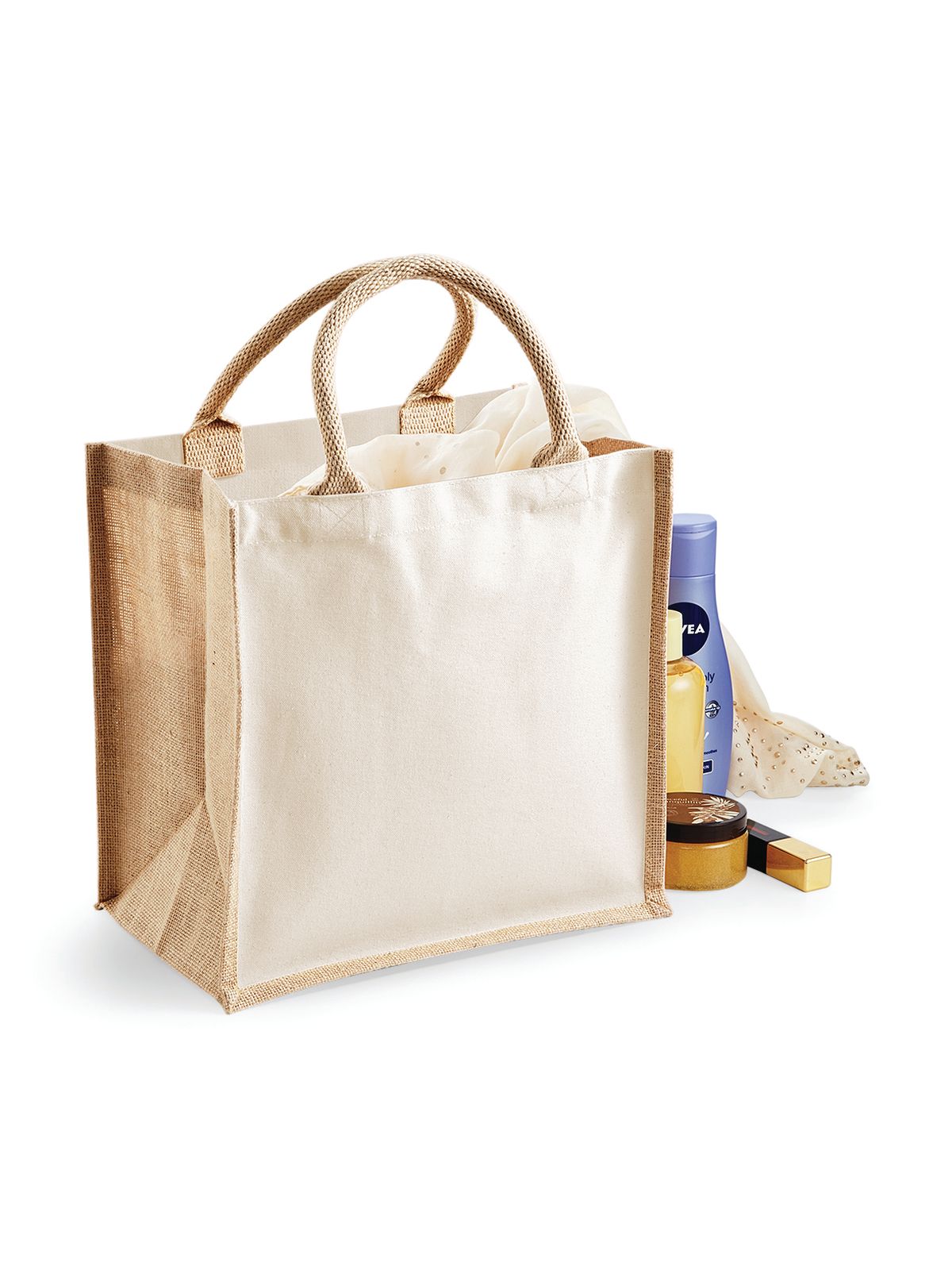 BORSA Juta Con Pannelli Laterali 30X30X19 Cm - Westford Mill - WM421 - 30X30X19 MANICO = 40 Cm - NATURALE - LacariaRicami.Store
