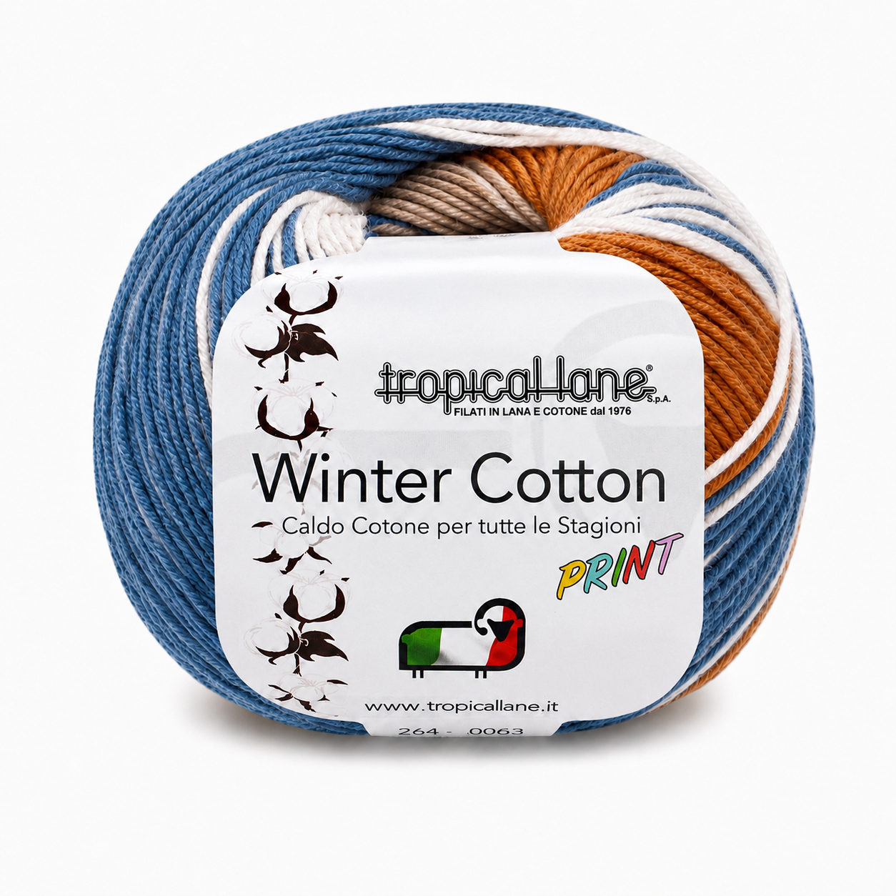 CALDO COTONE Winter Cotton Print - Tropical Lane - Colore: 104 - marrone beige blu - by LacariaRicami.Store