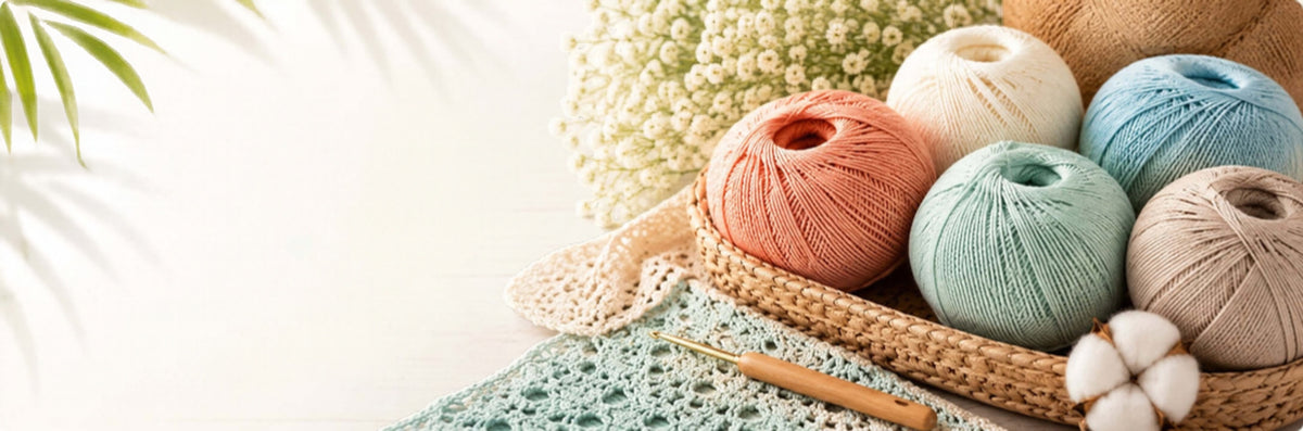 Gomitoli di filato di cotone colorati in un cesto