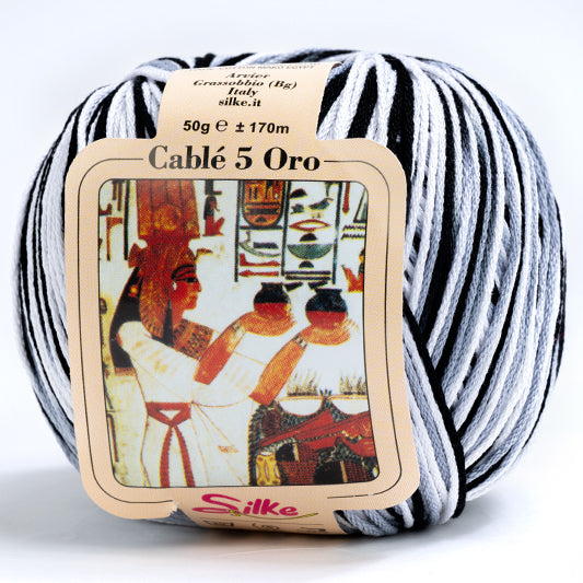 Cotone Cablé 5 Oro Sfumato - Silke - 110 - BIANCO/GRIGIO/NERO SFUMATO - LacariaRicami.Store