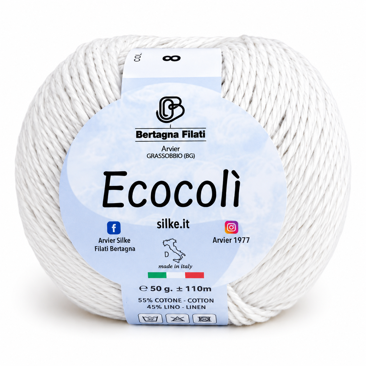 Cotone-Lino ECOCOLÌ - Silke - Colore: 0008 - BIANCO - by LacariaRicami.Store