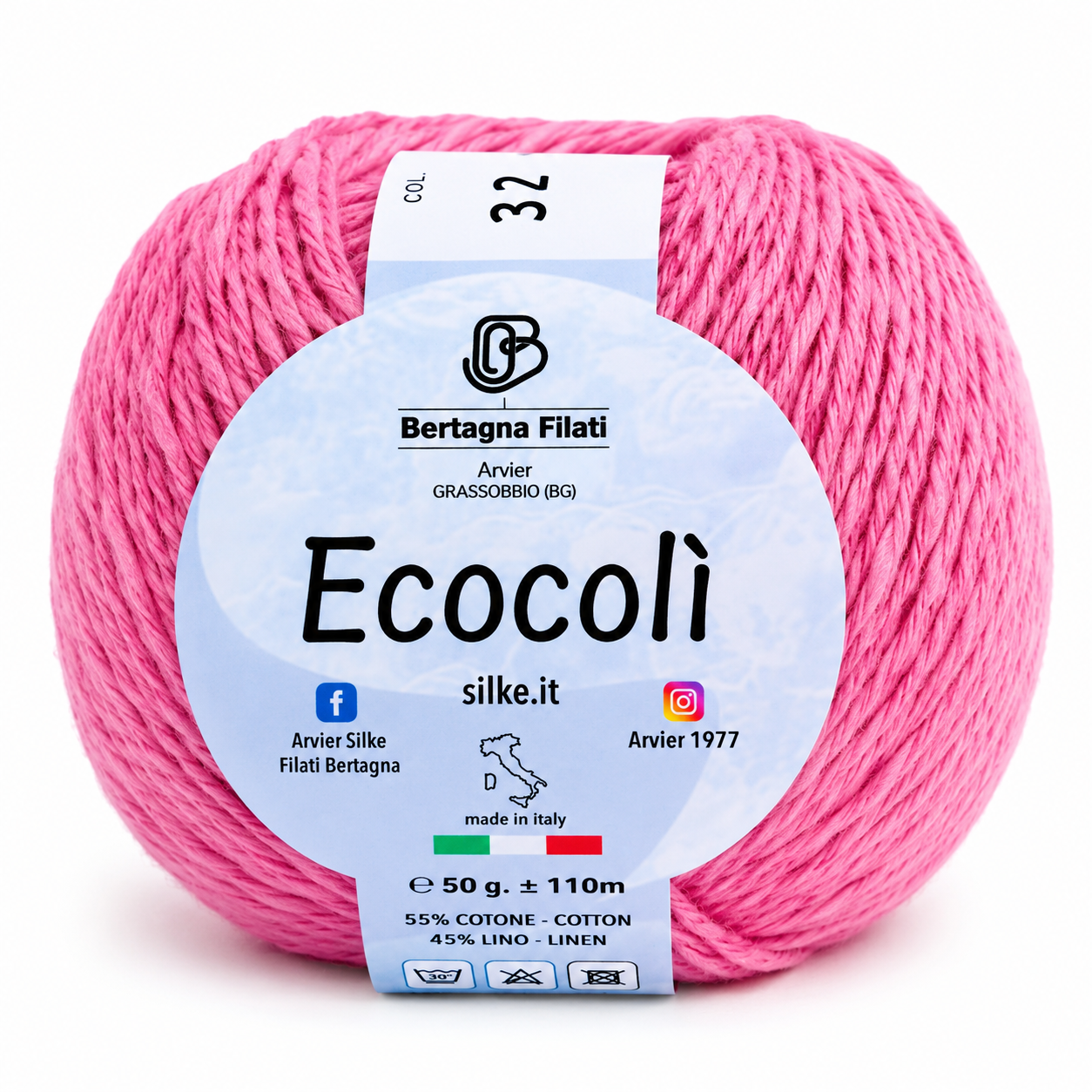 Cotone-Lino ECOCOLÌ - Silke - Colore: 0032 - ROSA FORTE - by LacariaRicami.Store