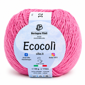 Cotone-Lino ECOCOLÌ - Silke - Colore: 0032 - ROSA FORTE - by LacariaRicami.Store