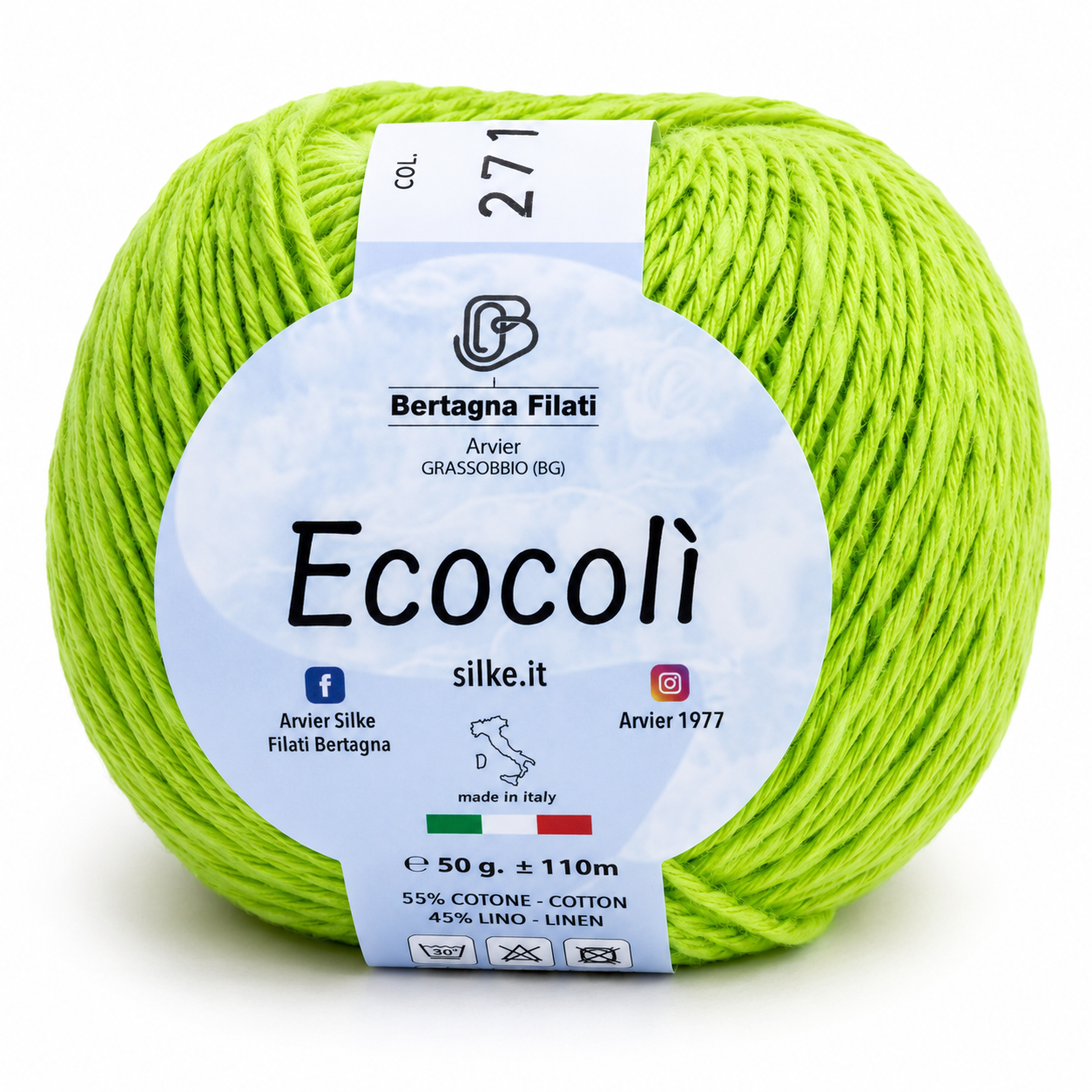 Cotone-Lino ECOCOLÌ - Silke - Colore: 0271 - VERDE CHIARO - by LacariaRicami.Store