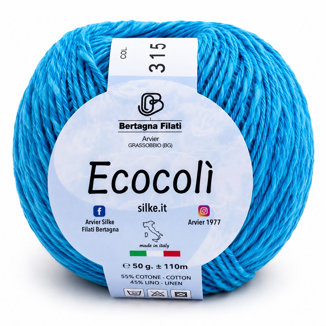 Cotone-Lino ECOCOLÌ - Silke - Colore: 0315 - AZZURRO - by LacariaRicami.Store