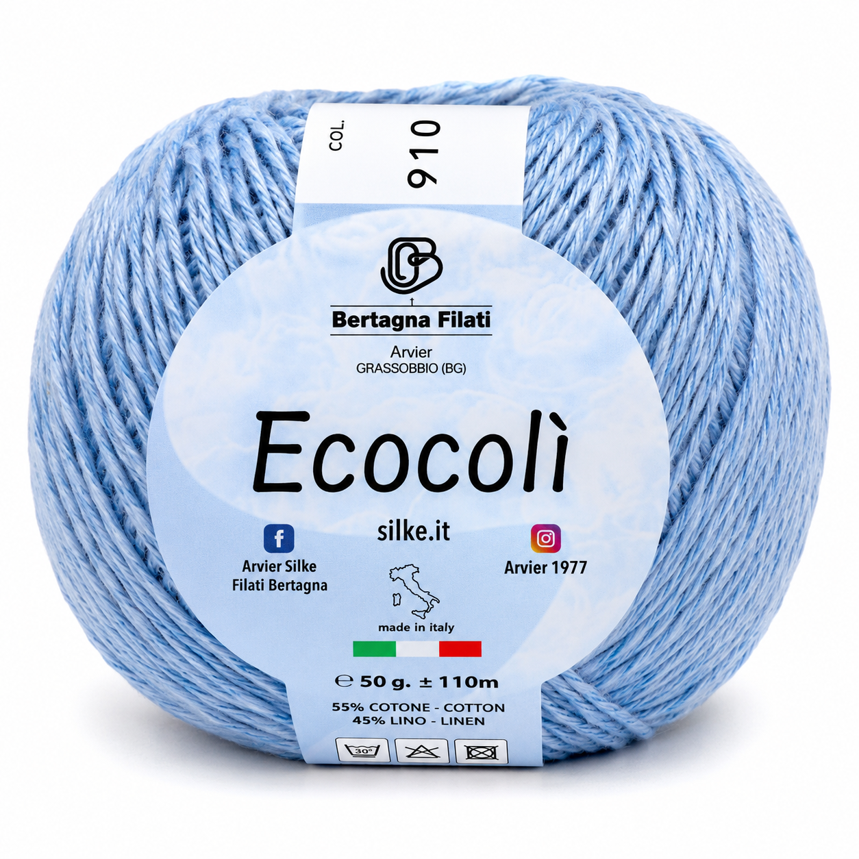 Cotone-Lino ECOCOLÌ - Silke - Colore: 0910 - CELESTE - by LacariaRicami.Store