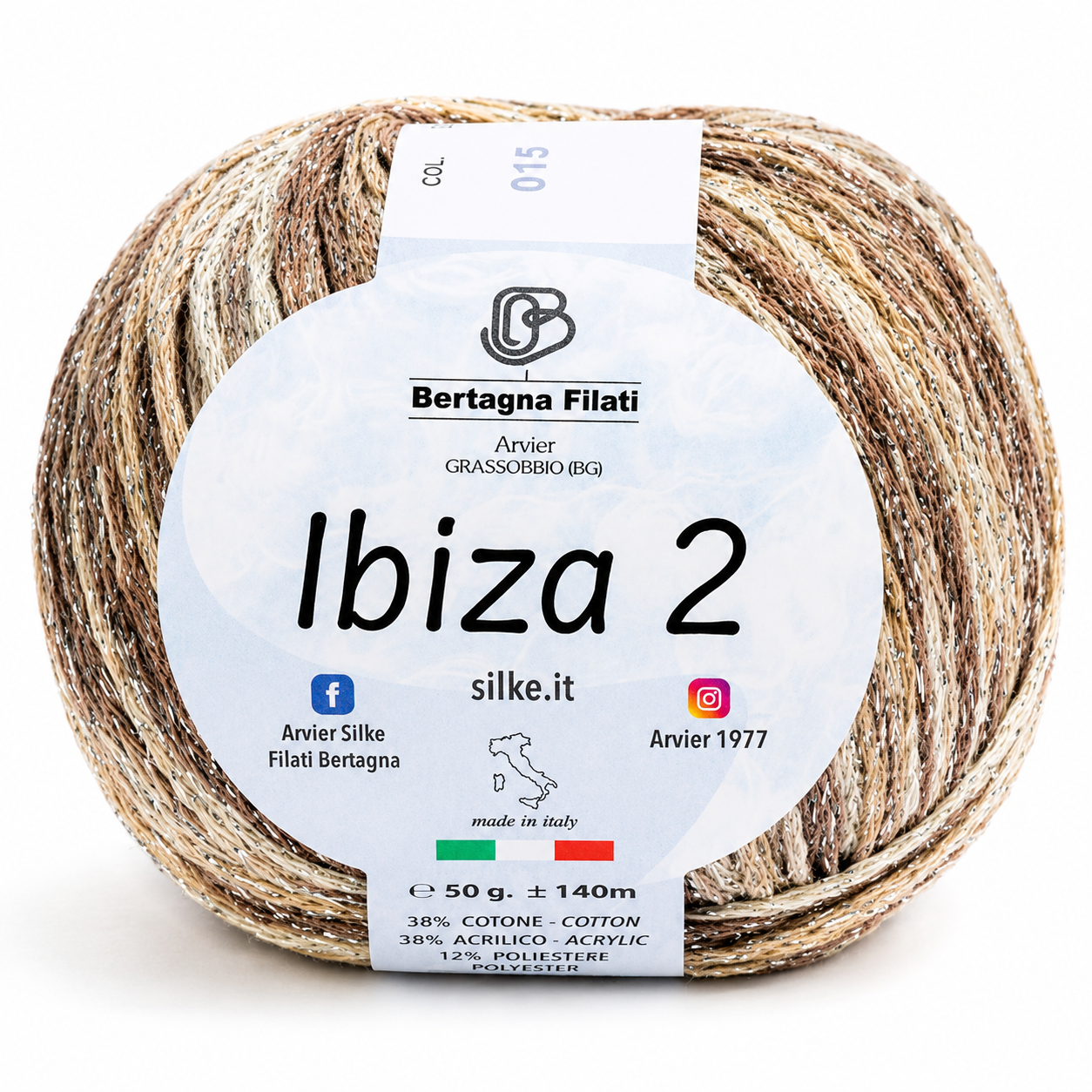 Cotone IBIZA 2 - Bertagna Filati - Colore: 50(2) - MARRONE-BEIGE MIX LUREX ARGENTO - by LacariaRicami.Store