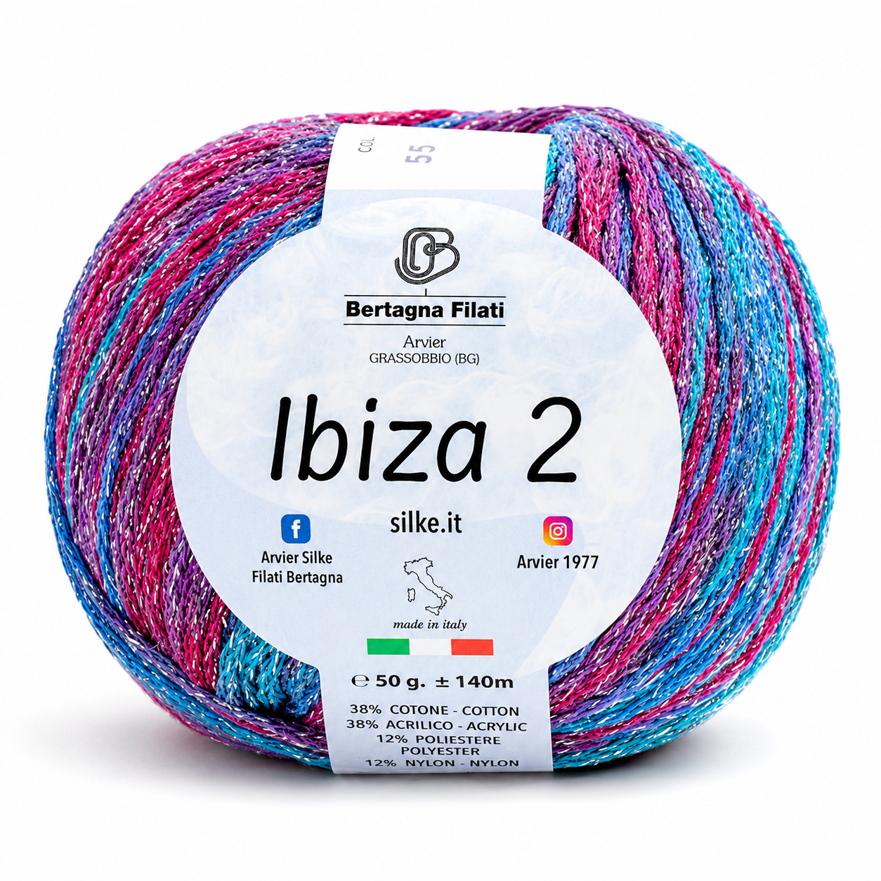 Cotone IBIZA 2 - Bertagna Filati - Colore: 55(2) - FUXIA-BLU MIX LUREX ARGENTO - by LacariaRicami.Store