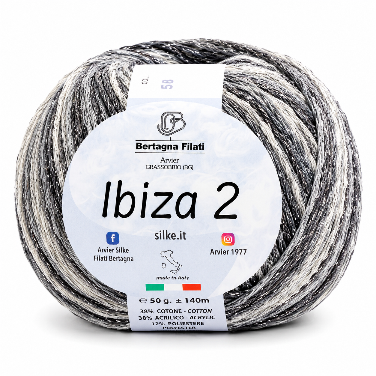 Cotone IBIZA 2 - Bertagna Filati - Colore: 58(2) - GRIGIO MIX LUREX ARGENTO - by LacariaRicami.Store