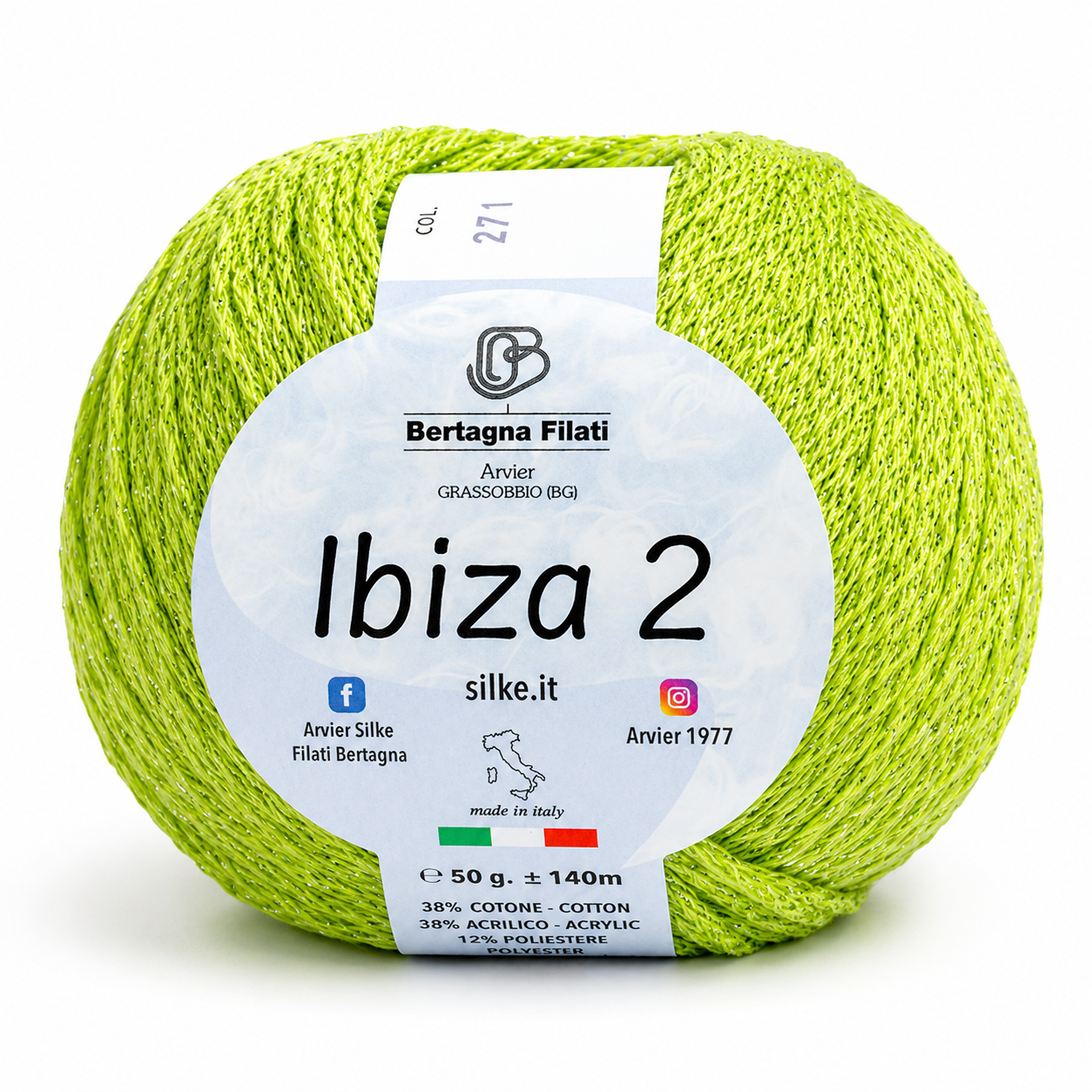 Cotone IBIZA 2 - Bertagna Filati - Colore: 271(2) - VERDE LUREX VERDE - by LacariaRicami.Store
