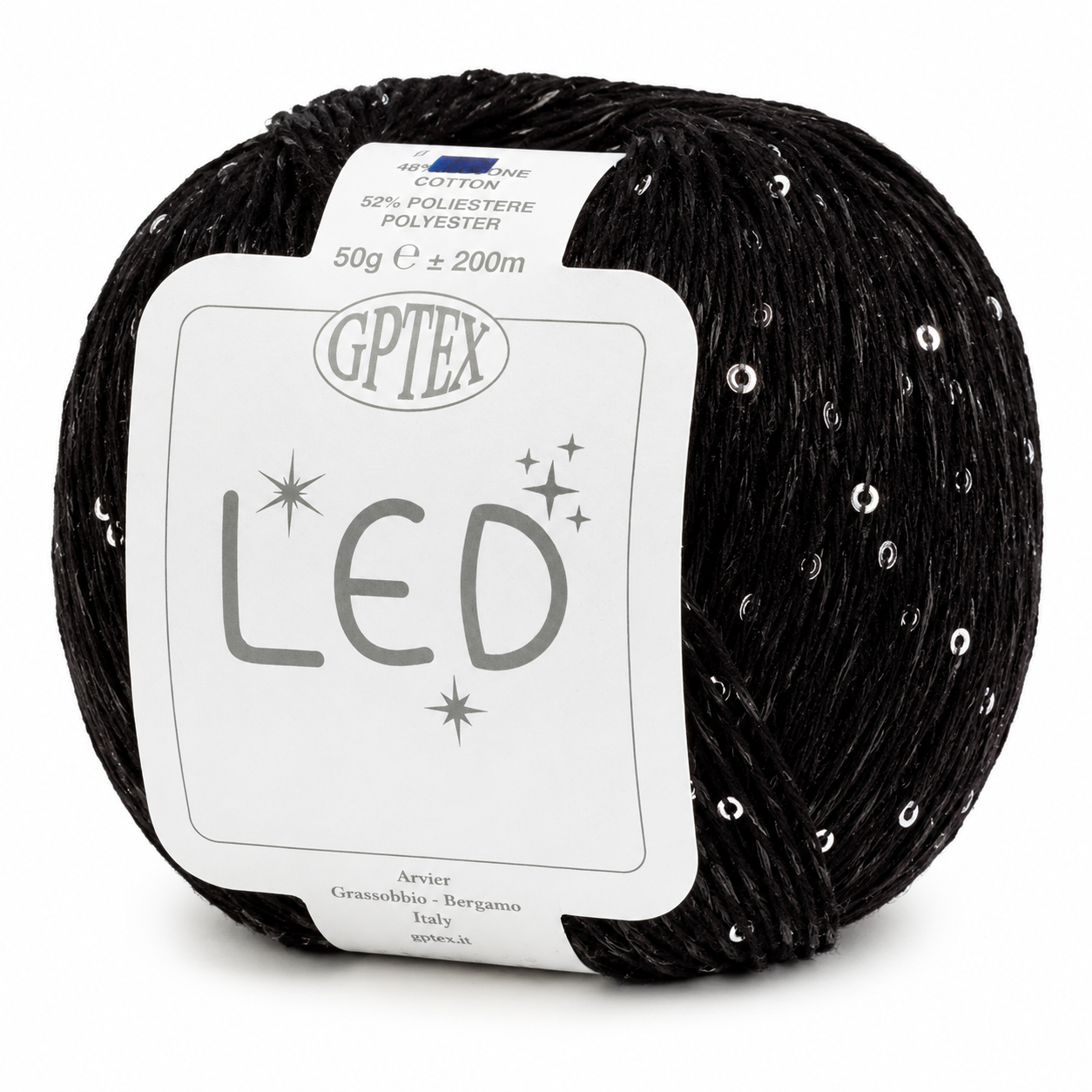 Cotone LED - GPTEX - Colore: 90 - NERO FUMO Paillettes NERO - by LacariaRicami.Store