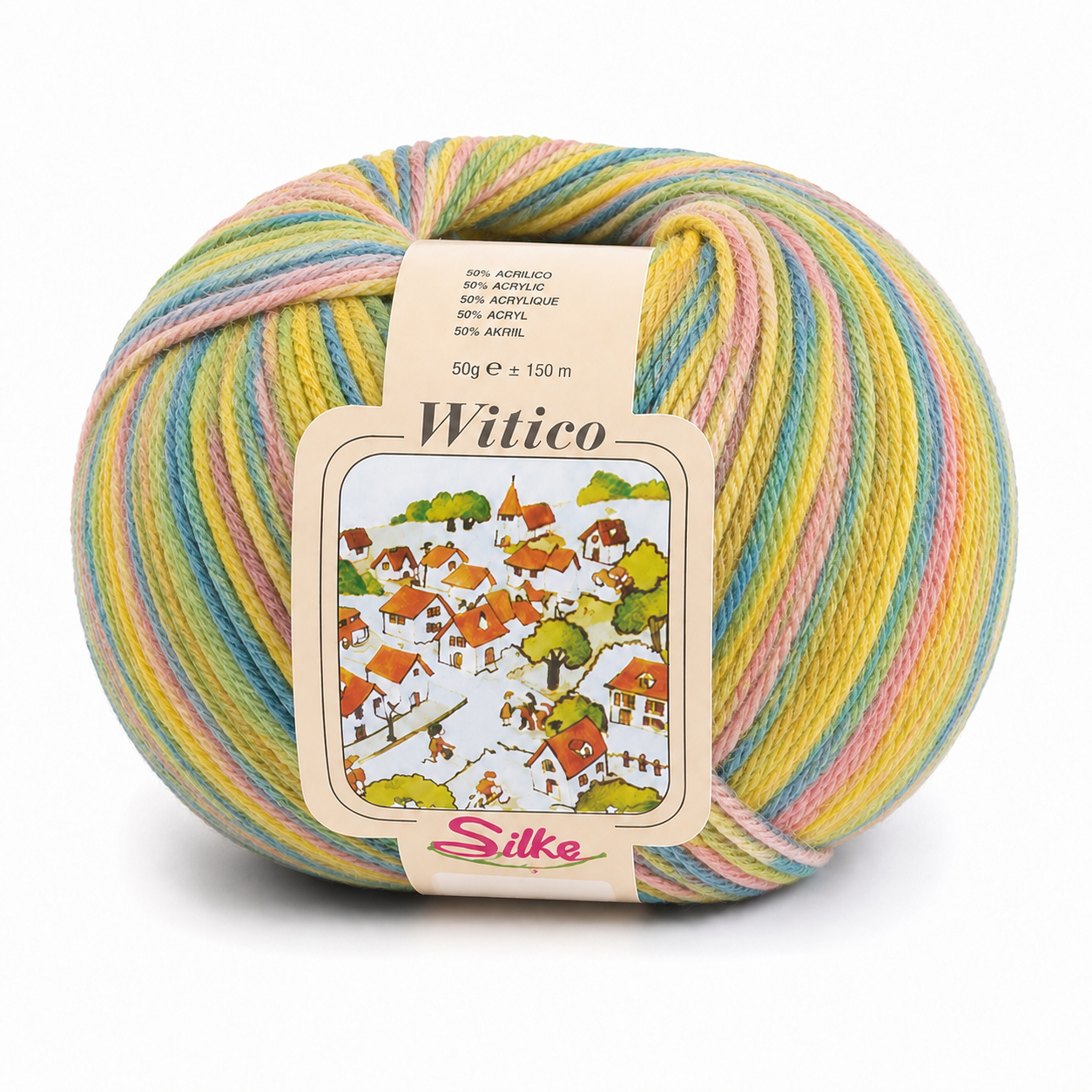 Lana Witico Stampato - Silke - Colore: 945 - CELESTE GIALLO ROSA MULTICOLOR - by LacariaRicami.Store